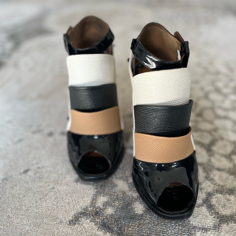 Fendi Color Block Patent Leather Ankle Strap Booties | 38.5